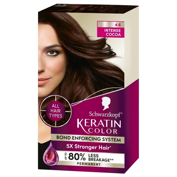 Schwarzkopf Keratin Hair Dye 4.6 Intense Cocoa, Permanent Hair Color, 1 Use