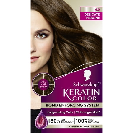 Schwarzkopf Keratin Hair Dye 6.0 Delicate Praline, Permanent Hair Color, 1 Use