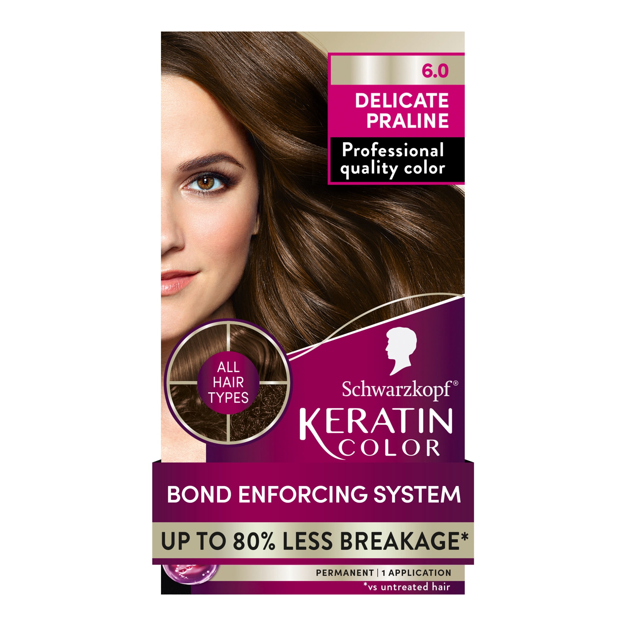 Schwarzkopf Keratin Hair Dye 6.0 Delicate Praline, Permanent Hair Color, 1 Use
