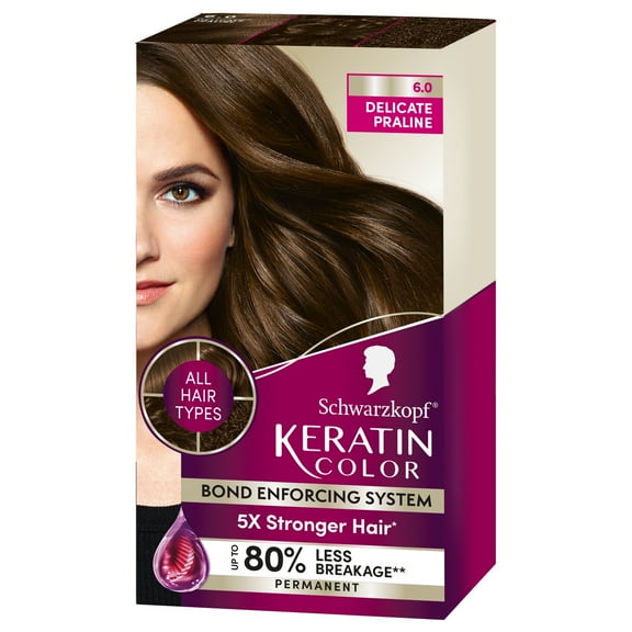 Schwarzkopf Keratin Hair Dye 6.0 Delicate Praline, Permanent Hair Color, 1 Use