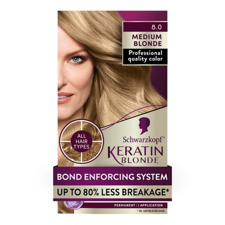 Schwarzkopf Keratin Hair Dye 8.0 Medium Blonde, Permanent Hair Color, 1 Use