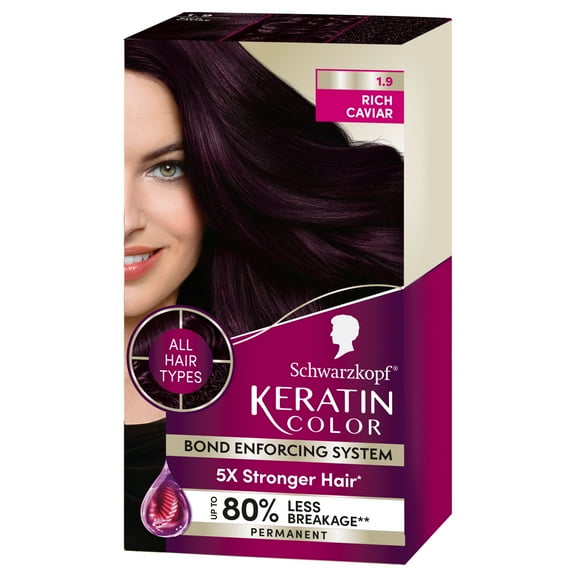 Schwarzkopf Keratin Hair Dye 1.9 Rich Caviar, Permanent Hair Color, 1 Use