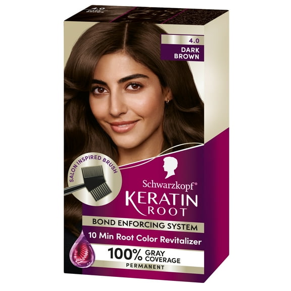Schwarzkopf Keratin Color Root Permanent Hair Color Kit, Dark Brown, 1 Application