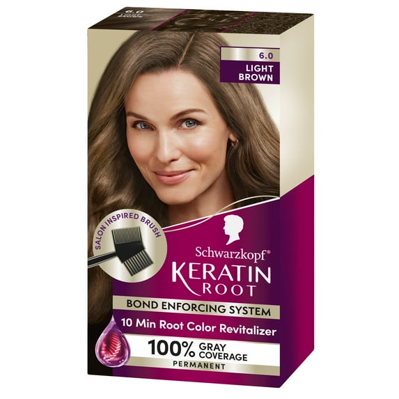 Schwarzkopf Keratin Color Root Permanent Hair Color Kit, Light Brown, 1 Use
