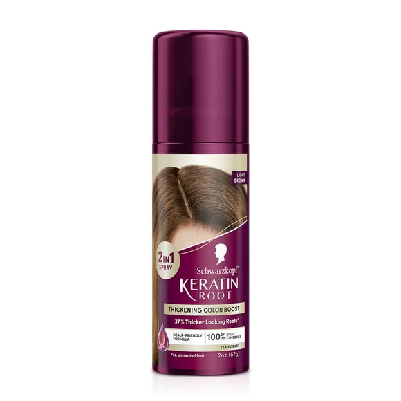 Schwarzkopf Keratin Color Root Temporary Hair Color Spray, Light Brown, 2 Oz