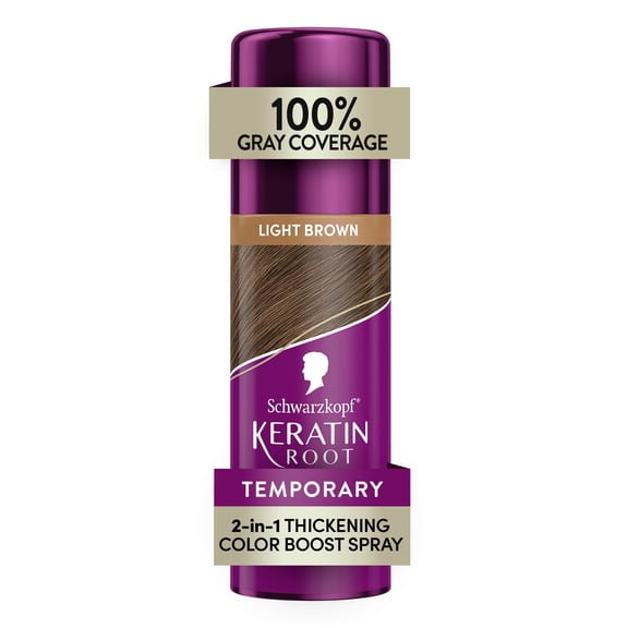 Schwarzkopf Keratin Color Root Temporary Hair Color Spray, Light Brown, 2 Oz