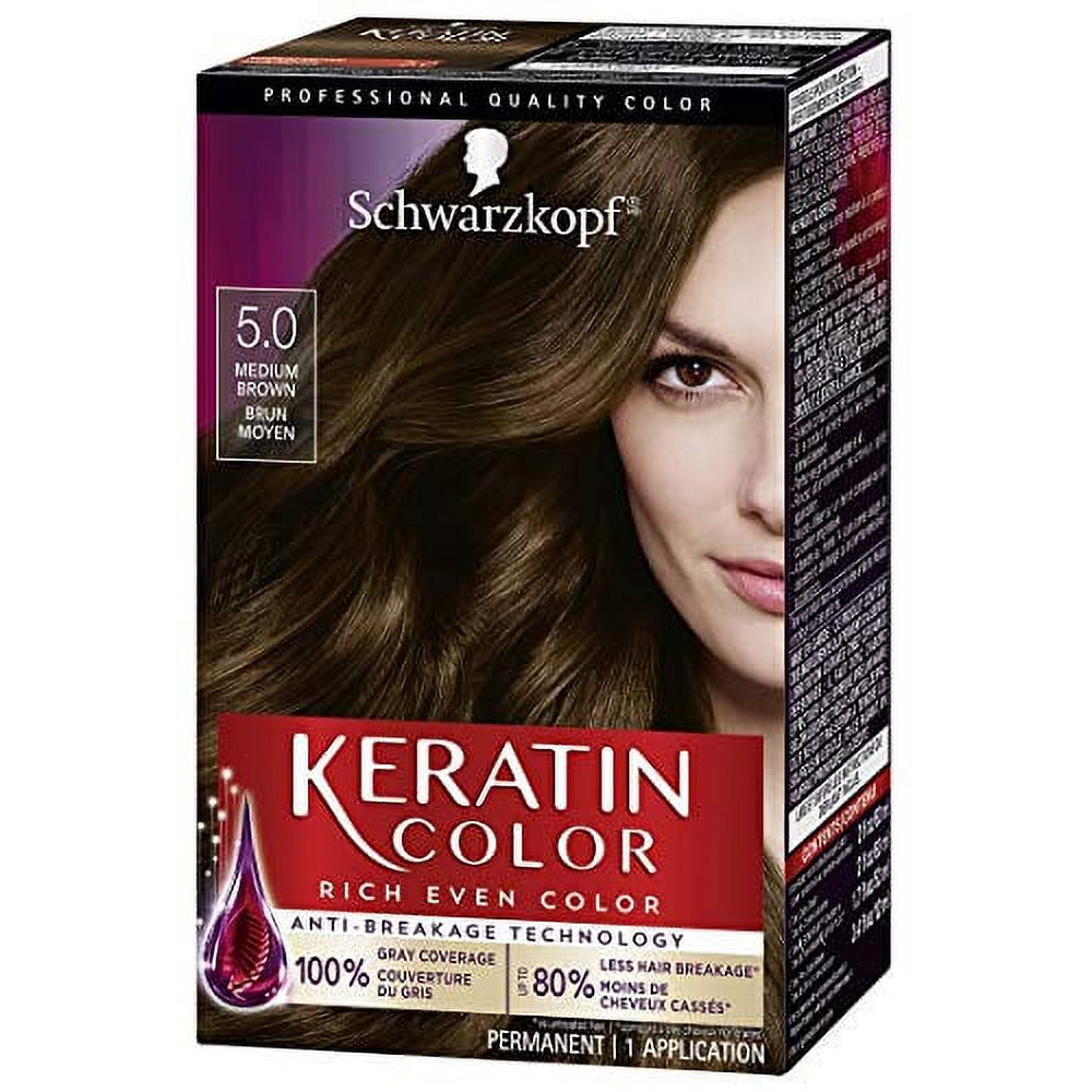 Schwarzkopf Keratin Color, Hair Color 5.0 Dark Brown, Pack of 3