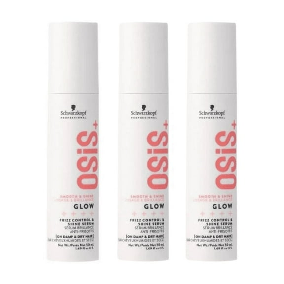Schwarzkopf Osis Glow Anti-Frizz Shine Serum 50ml | Hair Weightless Silicone Free 3 Pack