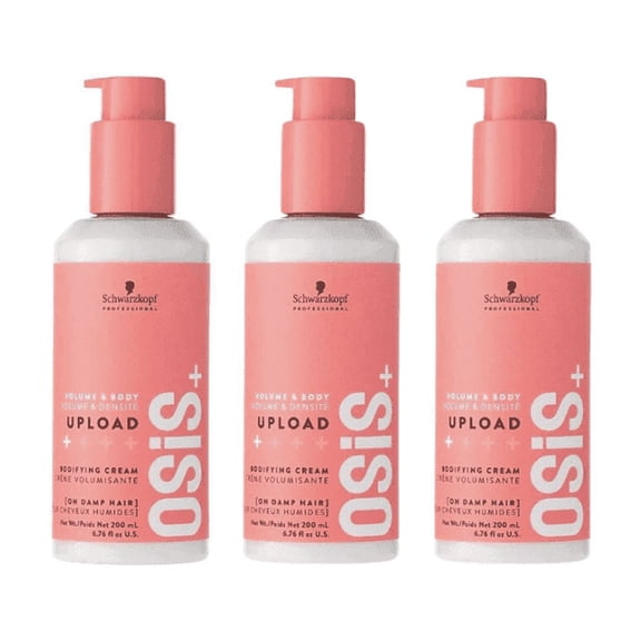 Schwarzkopf Osis Upload Volumizing Cream 200ml | Volumizing from Bottom to End with Protection Against Frizz & Heat 3 Pack