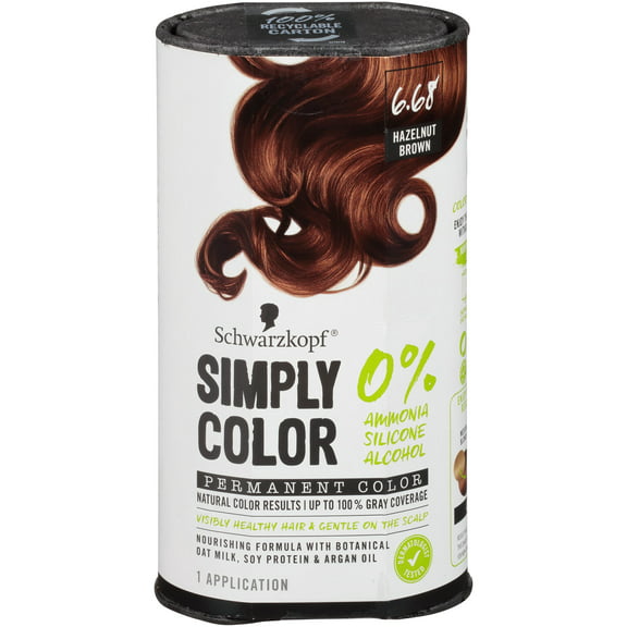Schwarzkopf Simply Color Hair Color 6.68 Hazelnut Brown, 1 Application - Permanent Hair Dye for Healthy Looking Hair without Ammonia or Silicone, Dermatologist Tested, No PPD & PTD