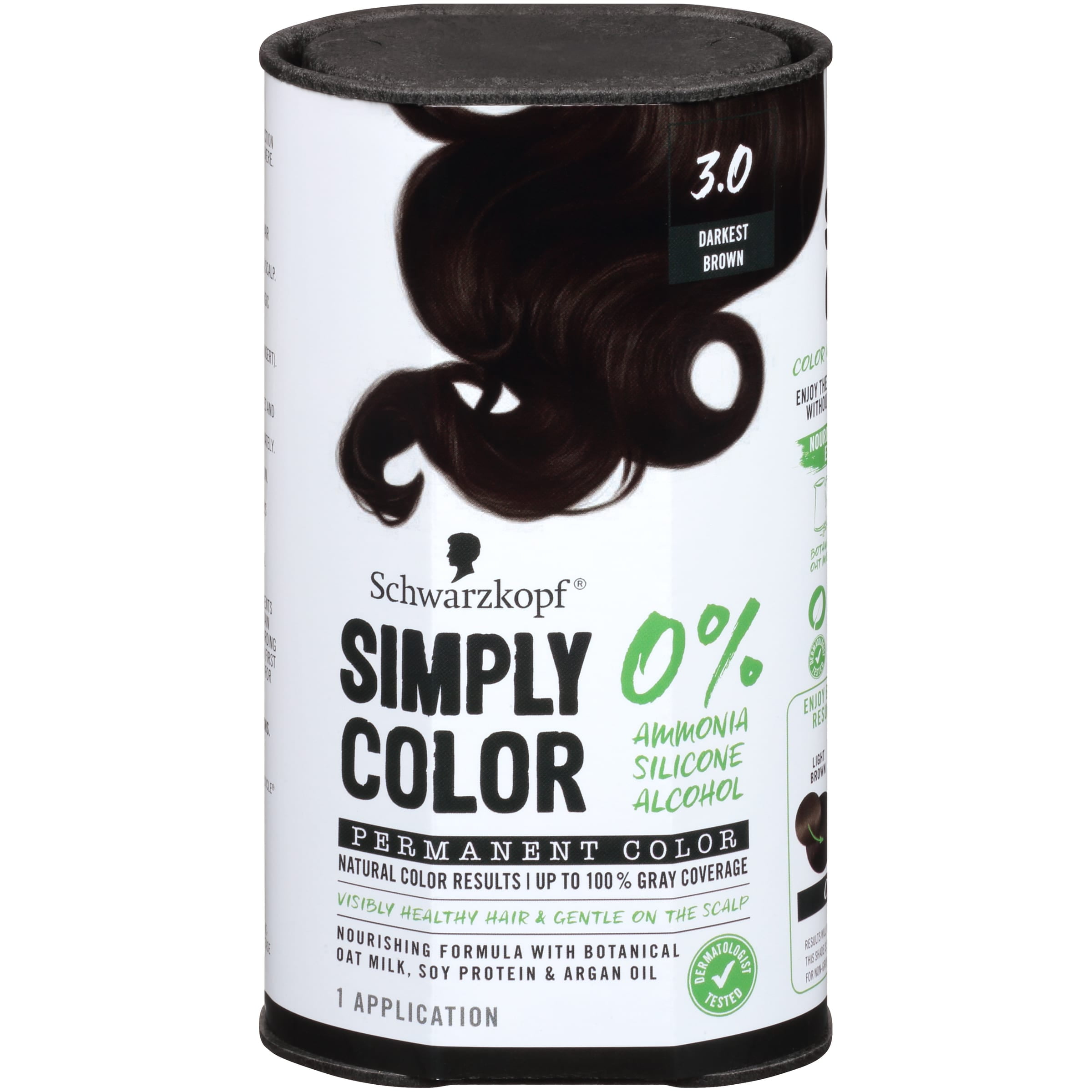 Schwarzkopf Simply Color Hair Color 3.0 Darkest Brown, 1 Application - Permanent Hair Dye for Healthy Looking Hair without Ammonia or Silicone, Dermatologist Tested, No PPD & PTD