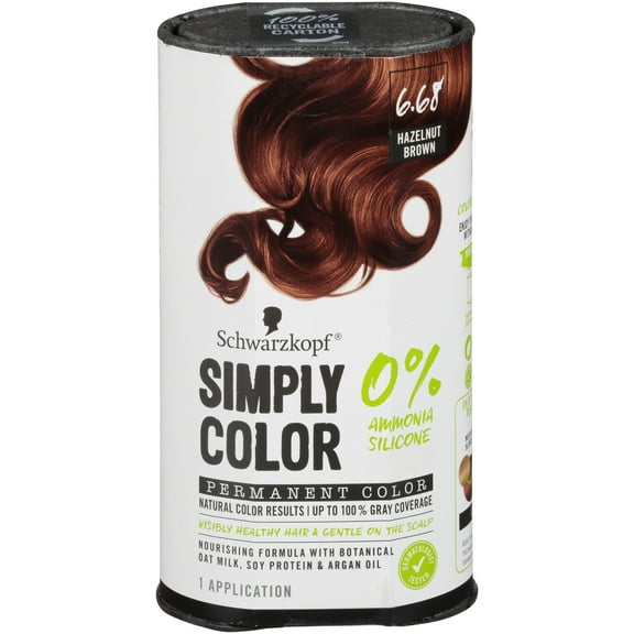 Schwarzkopf Simply Color Hair Color 6.68 Hazelnut Brown, 1 Application - Permanent Hair Dye for Healthy Looking Hair without Ammonia or Silicone, Dermatologist Tested, No PPD & PTD