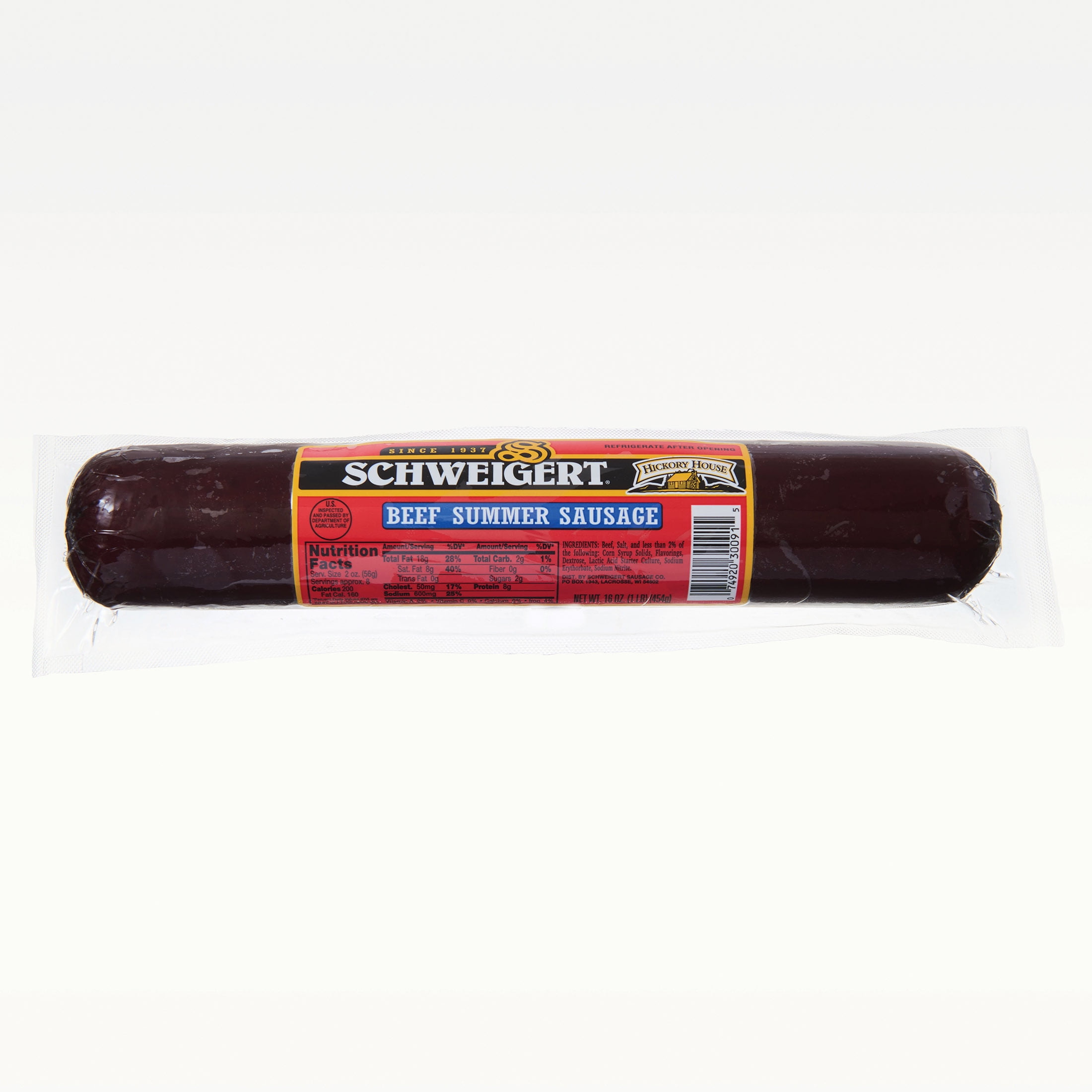 Schweigert Beef Summer Sausage, 16oz Stick,82oz Servings, Shelf Stable