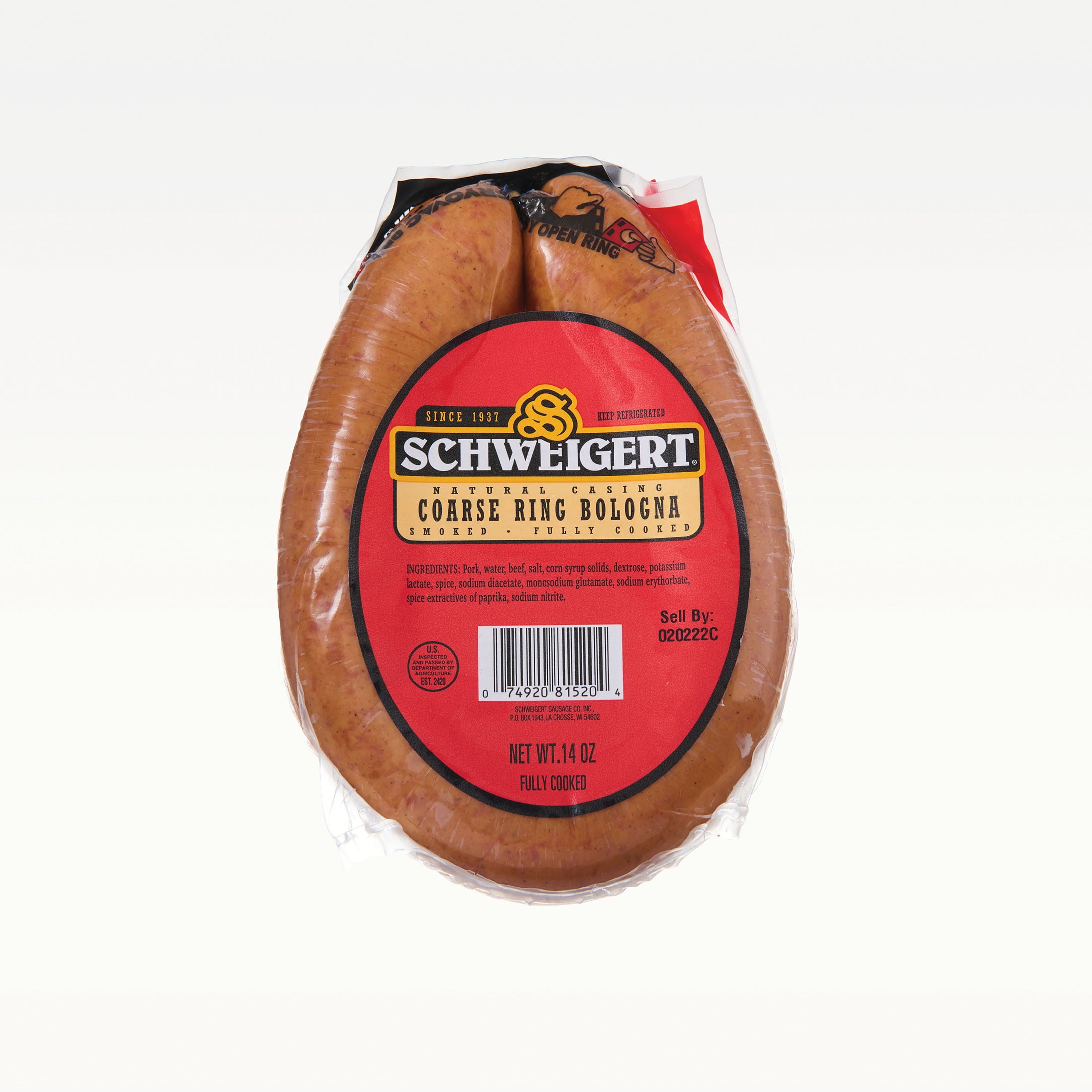 Schweigert Cooked Coarse Ring Bologna Sausage,14 oz 72oz Servings