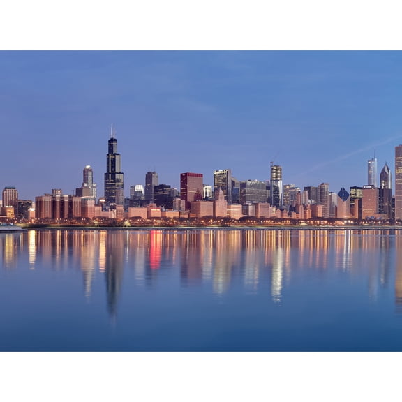 Schwen Chicago Skyline Sunrise Reflection Panorama Photo Extra Large XL Wall Art Poster Print