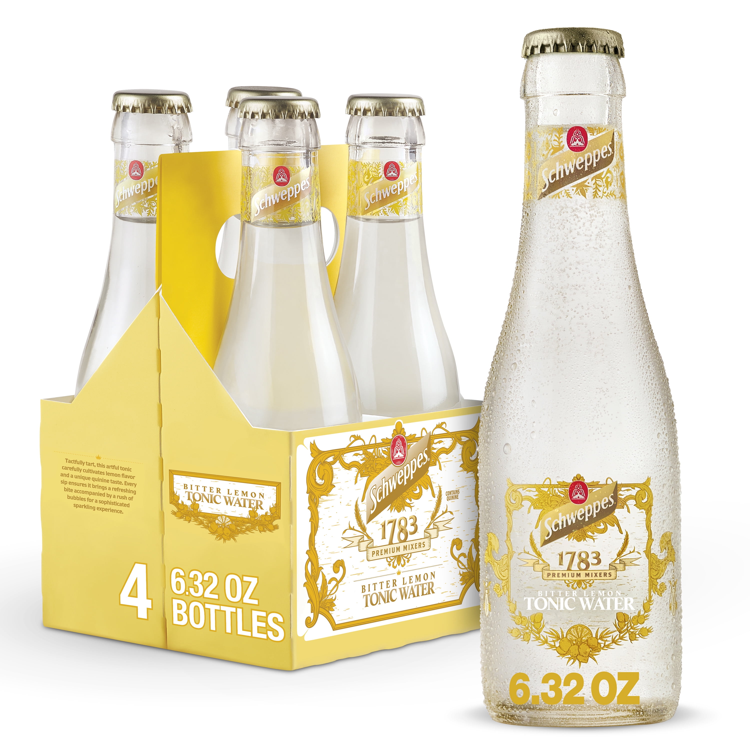 Schweppes Schweppes 1783 Bitter Lemon Tonic Water, 6.32 fl oz glass bottles, 4 pack — product image