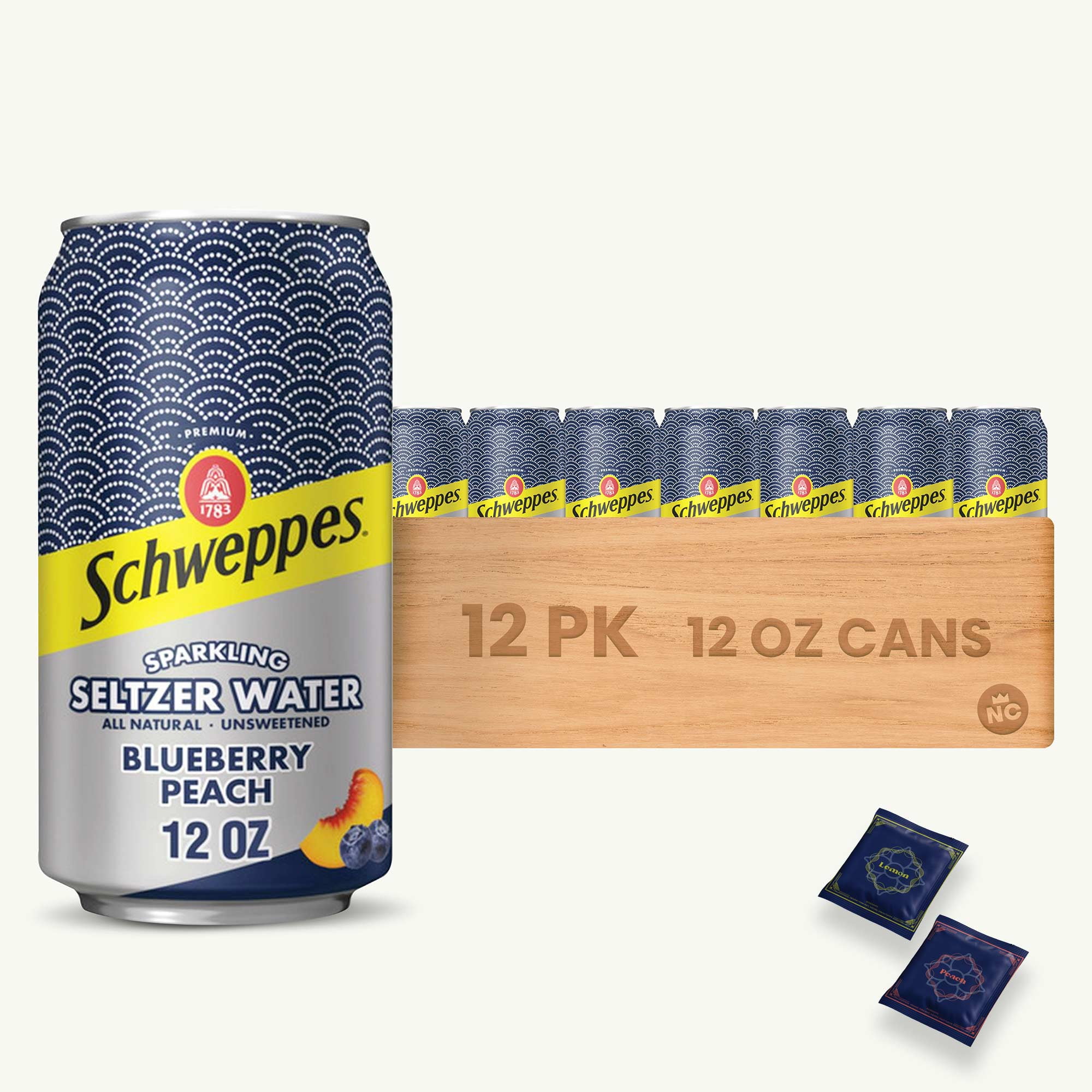 Schweppes Blueberry Peach Sparkling Seltzer Water (12, 12oz cans