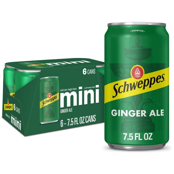 Schweppes Caffeine Free Ginger Ale Soda Pop, 7.5 fl oz, 6 Pack Cans