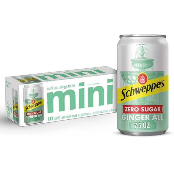 Schweppes Caffeine Free Zero Sugar Ginger Ale Soda Pop, 7.5 fl oz, 10 Pack Cans