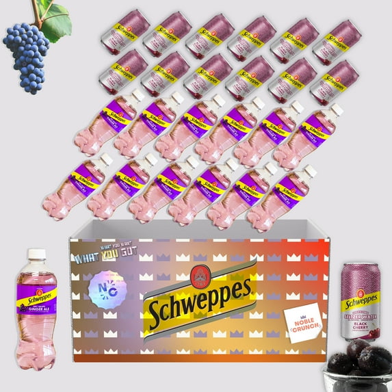 Schweppes Dry Grape Ginger Ale (12, 20oz bottles) - Black Cherry Seltzer (12, 12oz cans) - Variety Pack - 24 Items Total