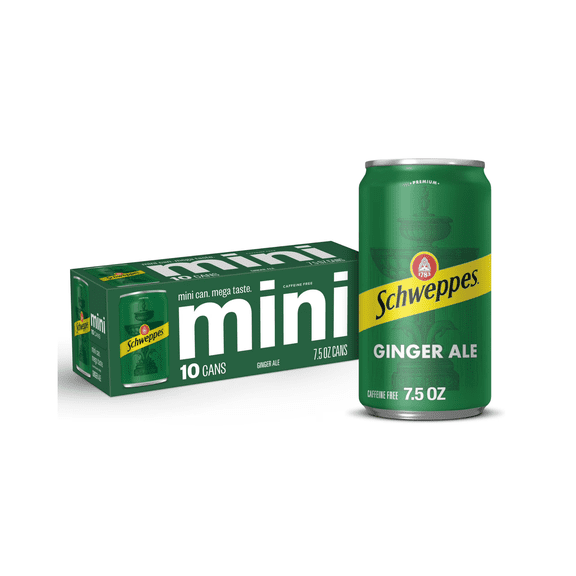 Schweppes Ginger Ale Mini Cans, 10 Pack, 7.5 oz Mini Soda Cans, Crisp Ginger Flavored Soft Drink