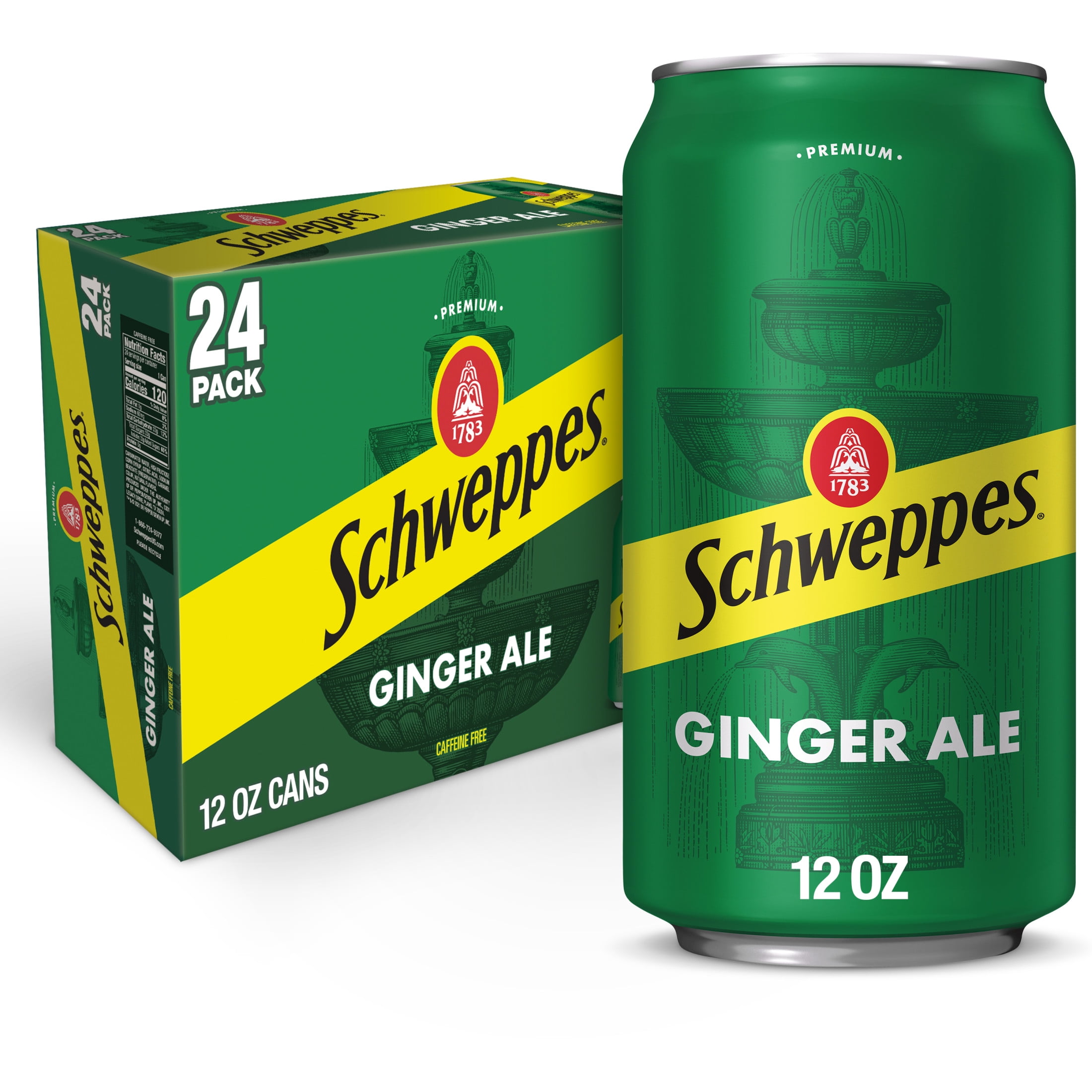 Schweppes Caffeine Free Ginger Ale Soda Pop, 12 fl oz, 24 Pack Cans