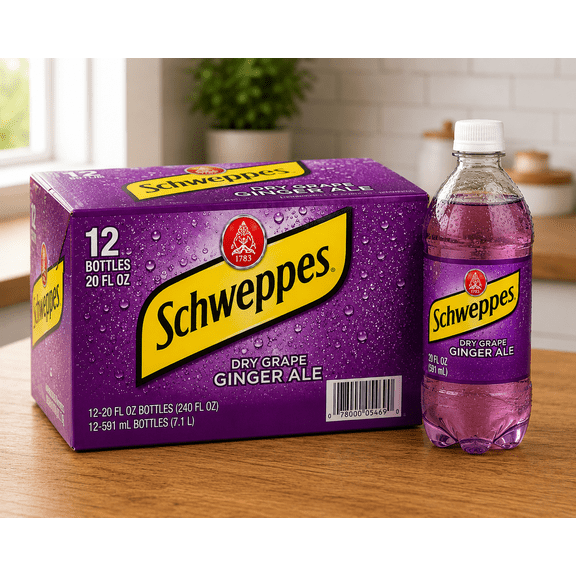 Schweppes Grape Ginger Ale, Grape Flavored Carbonated Soft Drink, 20 fl oz Bottles, 12 Pack