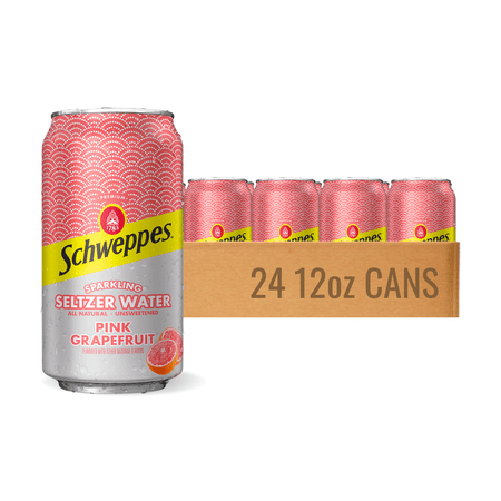 Schweppes Pink Grapefruit Sparkling Seltzer Water - 24, 12oz cans - Refreshing and Crisp Grapefruit Flavor - Perfect Alone or Mixed - 24 Pack