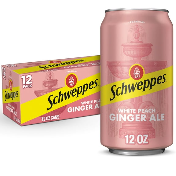 Schweppes White Peach Ginger Ale Soda Pop, 12 Fl Oz, 12 Pack Cans
