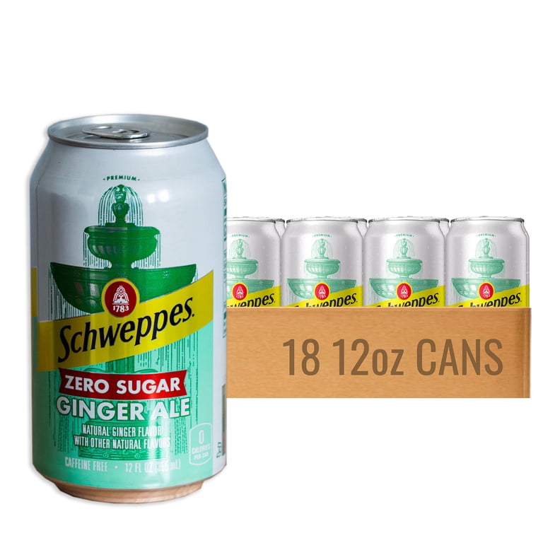 Schweppes Zero Sugar Ginger Ale, 12oz Can, 18 Count, Caffeine-Free