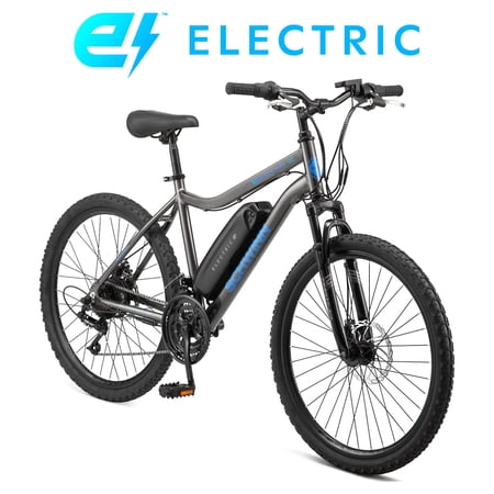 Schwinn 26" Boundary Electric Mountain Bike for Adults, 18 Speeds, 250w Ebike Motor, Gray