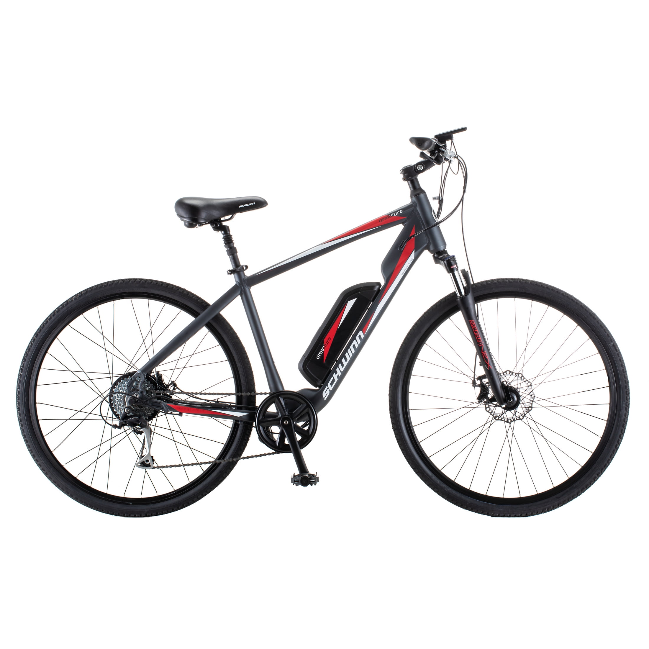 Schwinn 700c Armature Unisex Electric Bike, Black/Red, Large Frame