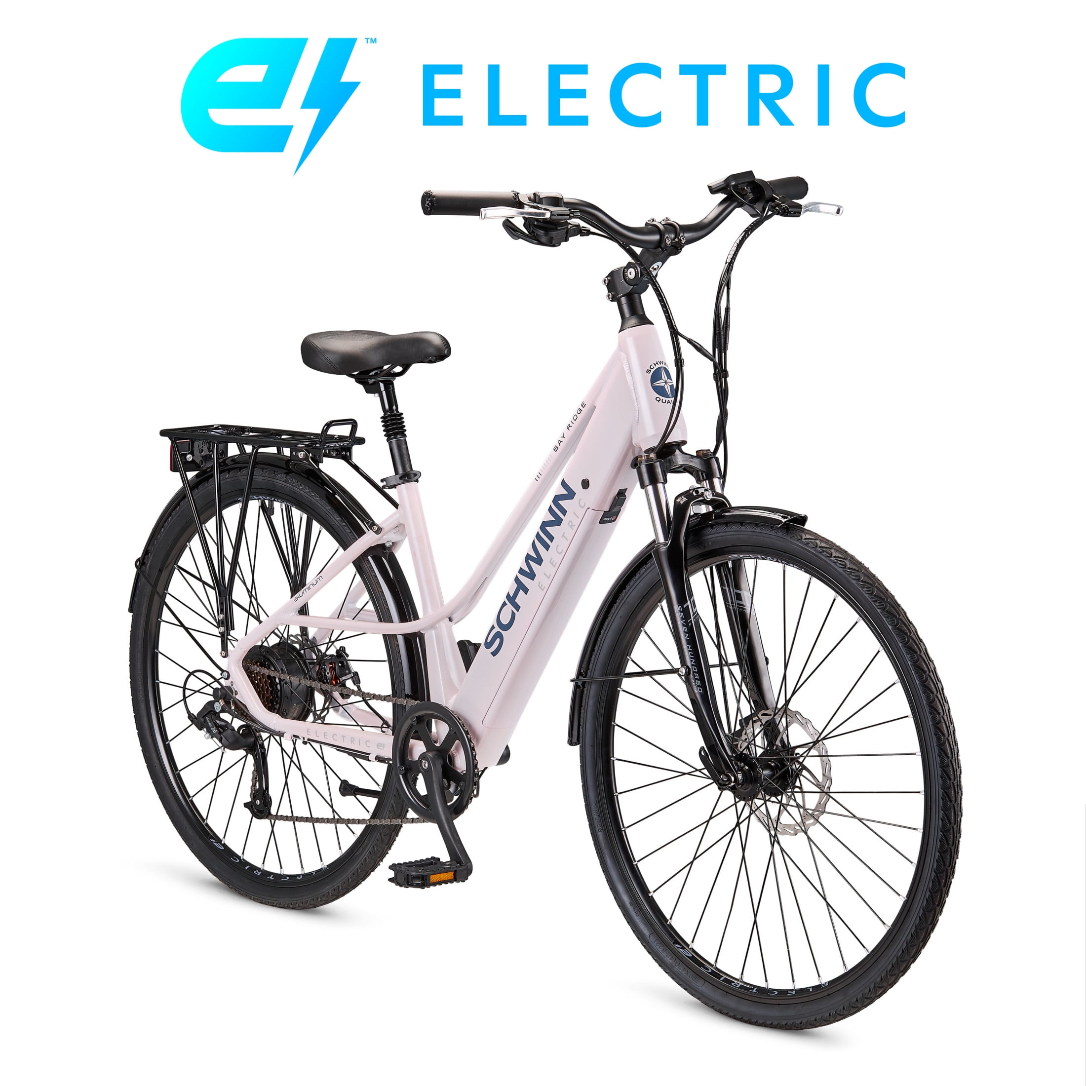 Schwinn 700c Bay Ridge Hybrid Electric Bike for Adults 7 Speeds 250w Motor Aurora White Walmart