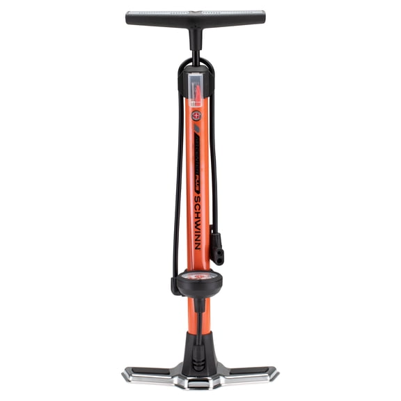 Schwinn Air Center Plus Floor Pump with Gauge, 120 PSI, Fits Both Schrader and Presta Valves, Orange