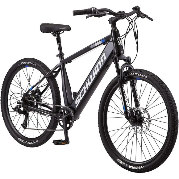 Schwinn Ama am Mens and Womens Electric Bike, Hybrid Aluminum Frame, 7 Speed, 27.5-Inch Wheels, 375Wh Battery Matte Black 18.5-Inch Frame