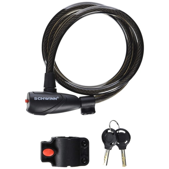 Schwinn Bike Lock with Keys, 3, 4, 5 or 6 ft x 8, 10, 12 or 15 mm, Black, Cable or Chain, Anti Theft Protection, Bike Lock Cable for Security