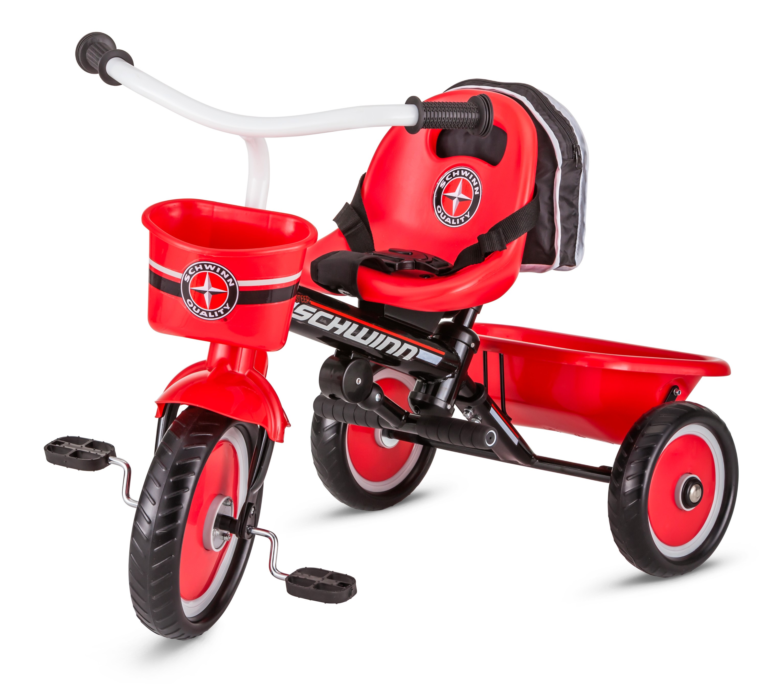 Schwinn Easy-Steer Tricycle with Push/Steer Handle, ages 2 - 4, red & white, toddler bike - image 1 of 9