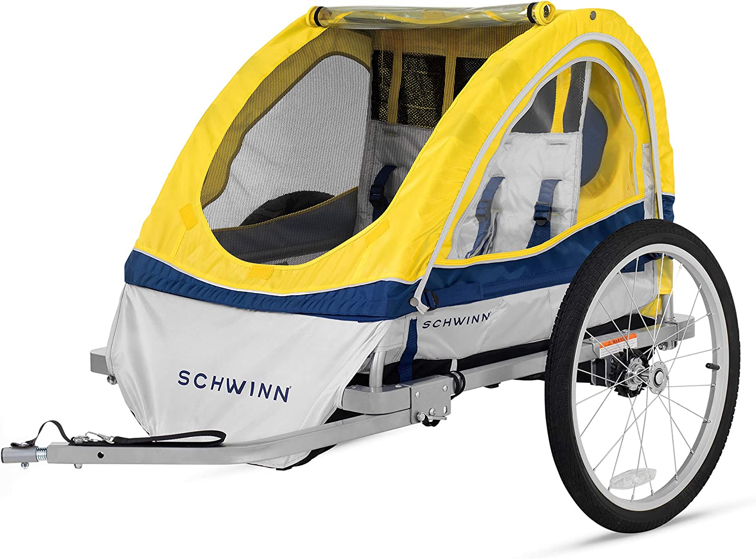 Schwinn Echo, and Trailblazer Child Bike Trailer, Single and Double Baby Carrier, Canopy, inch Wheels Echo - 2 Seat Bike Trailer Yellow - image 1 of 7