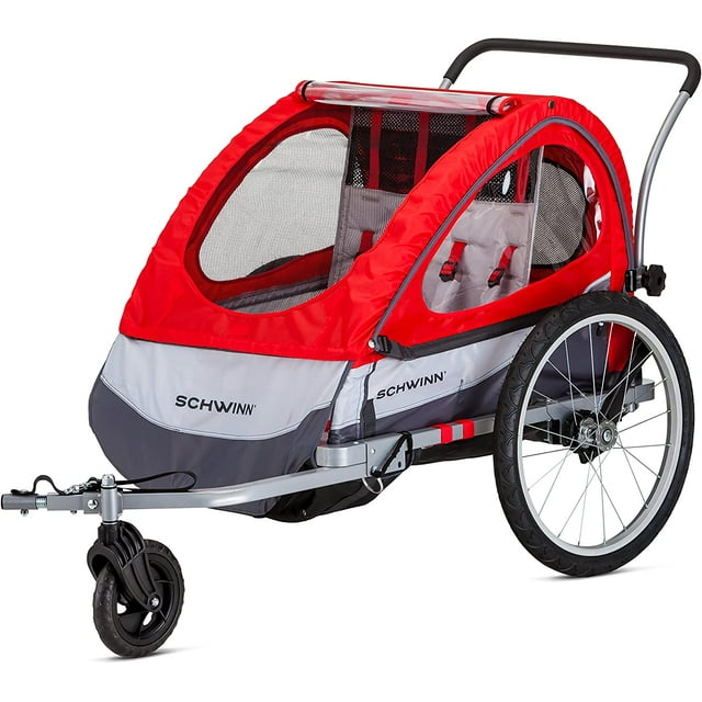 Schwinn Echo, and Trailblazer Child Bike Trailer, Single and Double Baby Carrier, Canopy, inch Wheels Trailblazer - 2 Seat Bike Trailer Red