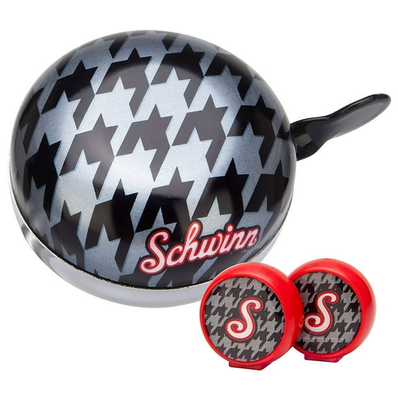 Schwinn Houndstooth Bike Bicycle Bell and Valve Cap Set