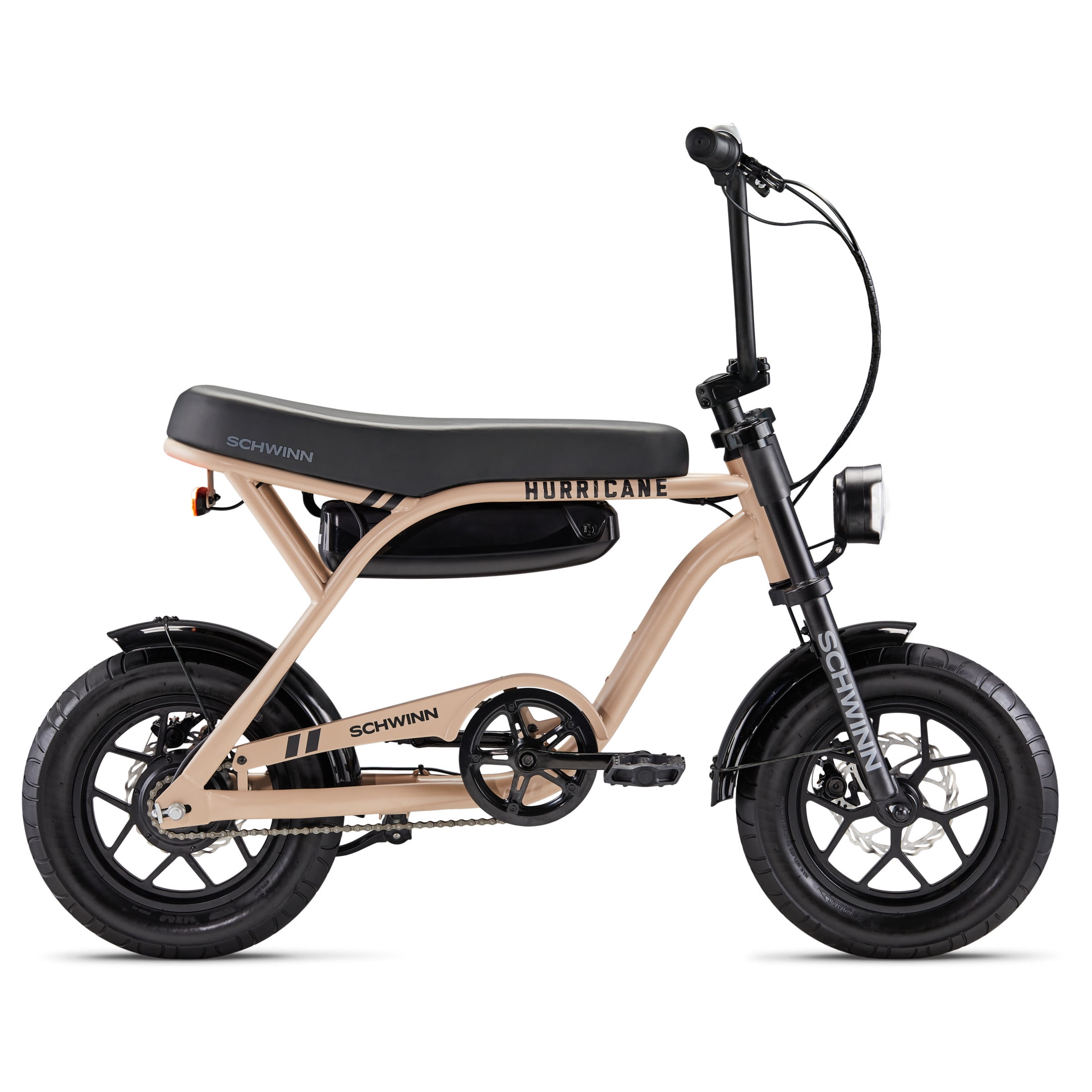 Schwinn Hurricane Compact Electric Bike, 30 Mile Range, 400W Peak Motor,  Mechanical Disc Brakes, Ages 13+, 14" Wheels, Tan