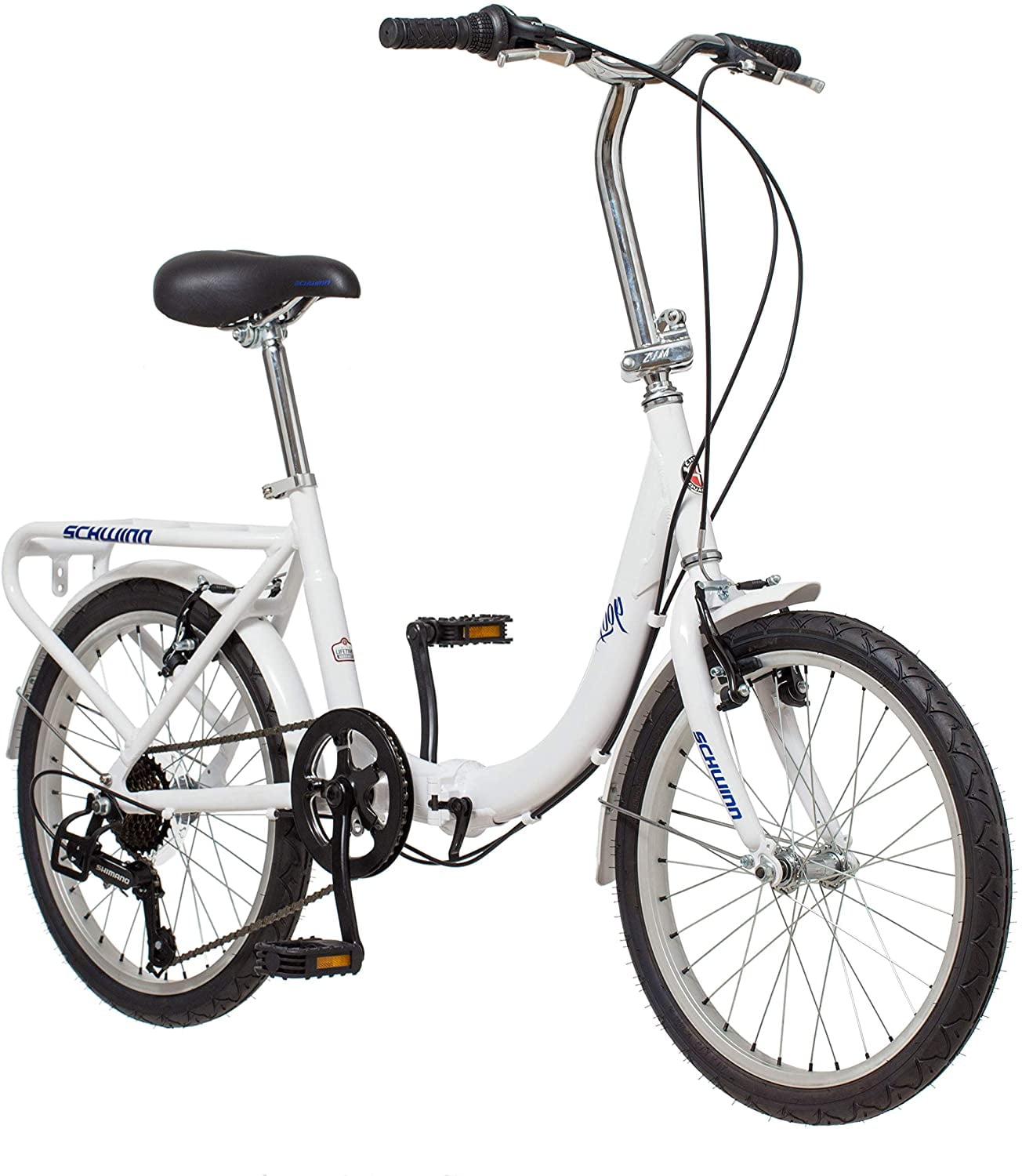 Schwinn Loop Adult Folding Bike 20 In. Wheels Rear Carry Rack White