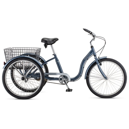 Schwinn Meridian Adult Tricycle with Basket, 24 Inch Wheels, Ages 14+, Slate Blue