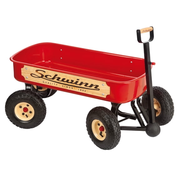 Schwinn All Terrain Quad Steer Wagon with 4x4 Steering, Durable Steel Design, Red