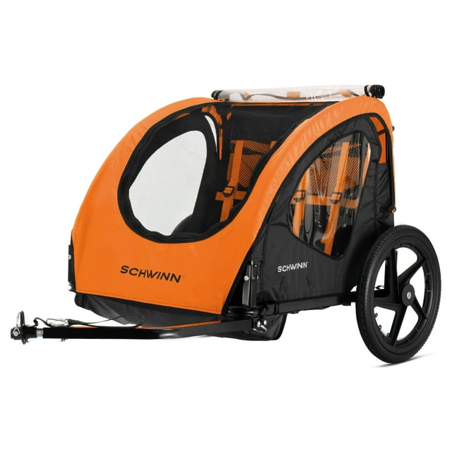 Schwinn Shuttle Foldable 2 Seat Child Bike Trailer, Orange & Black