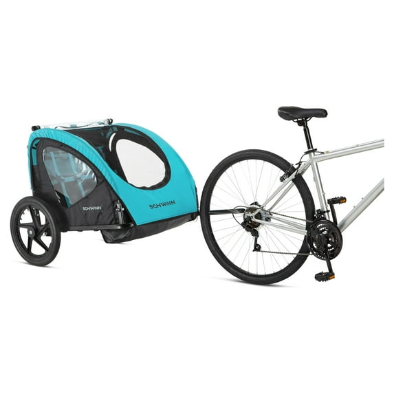 Schwinn Shuttle Foldable Bike Trailer, Teal & Black, 2 Seats