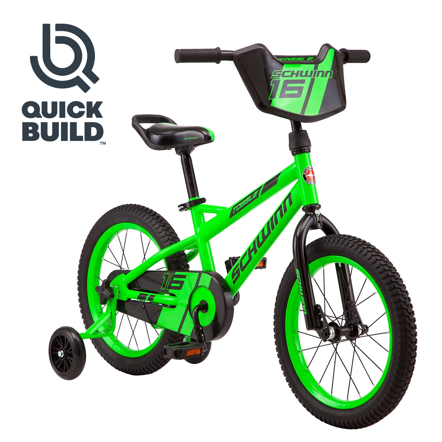 Schwinn Toggle Quick Build Kids Bicycle Bike, 16 In. Wheels, Smart Start Steel Frame, Easy Tool-free Assembly, Green Schwinn Toggle Quick Build Kids Bicycle Bike, 16 In. Wheels, Smart Start Steel Frame, Easy Tool-free Assembly, Green