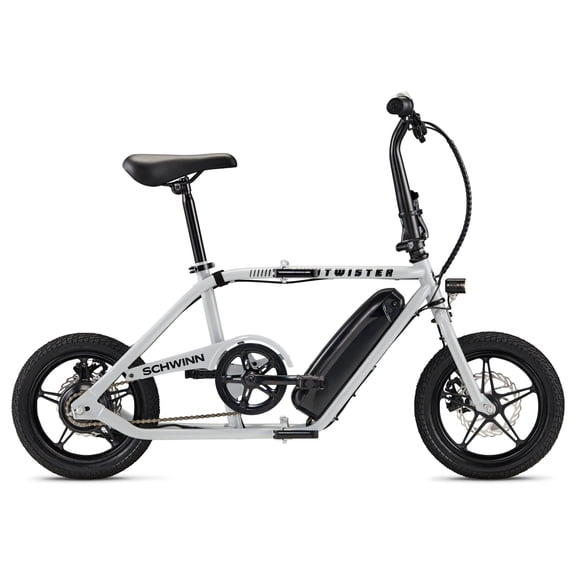 Schwinn Twister Foldable Compact Electric Bike, 14 Inch Wheels, Fog Gray