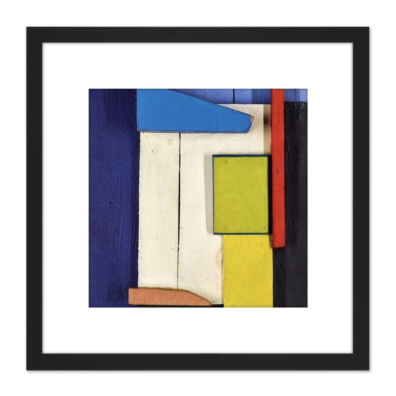 Schwitters Dada Blue Abstract Collage 8X8 Inch Square Wooden Framed Wall Art Print Picture with Mount