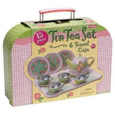 Schylling 15 Piece Children's Tin Tea Set & Travel Case